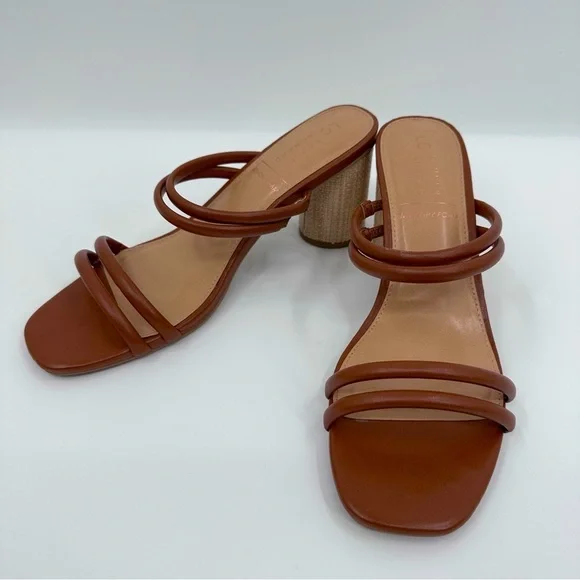 LC Lauren Conrad Sandals Women 11 NEW Brown Strappy Heel Slip On Open Toe - Picture 2 of 9